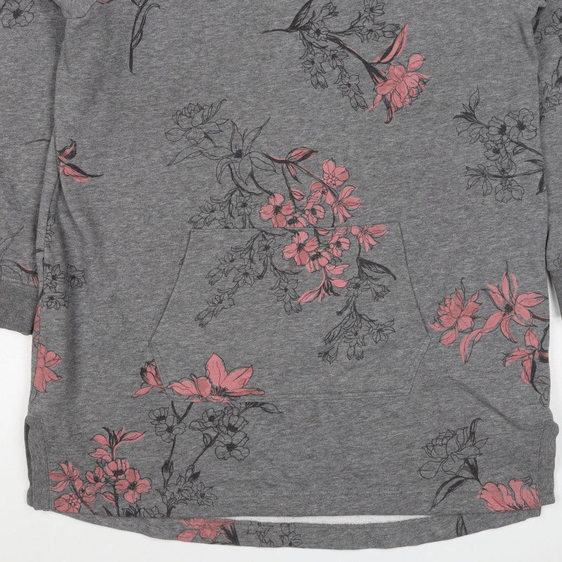 Next Women’s Grey Pink Floral Sweatshirt UK 16 L Kangaroo Pocket