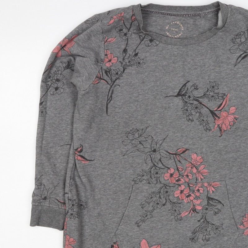 Next Women’s Grey Pink Floral Sweatshirt UK 16 L Kangaroo Pocket
