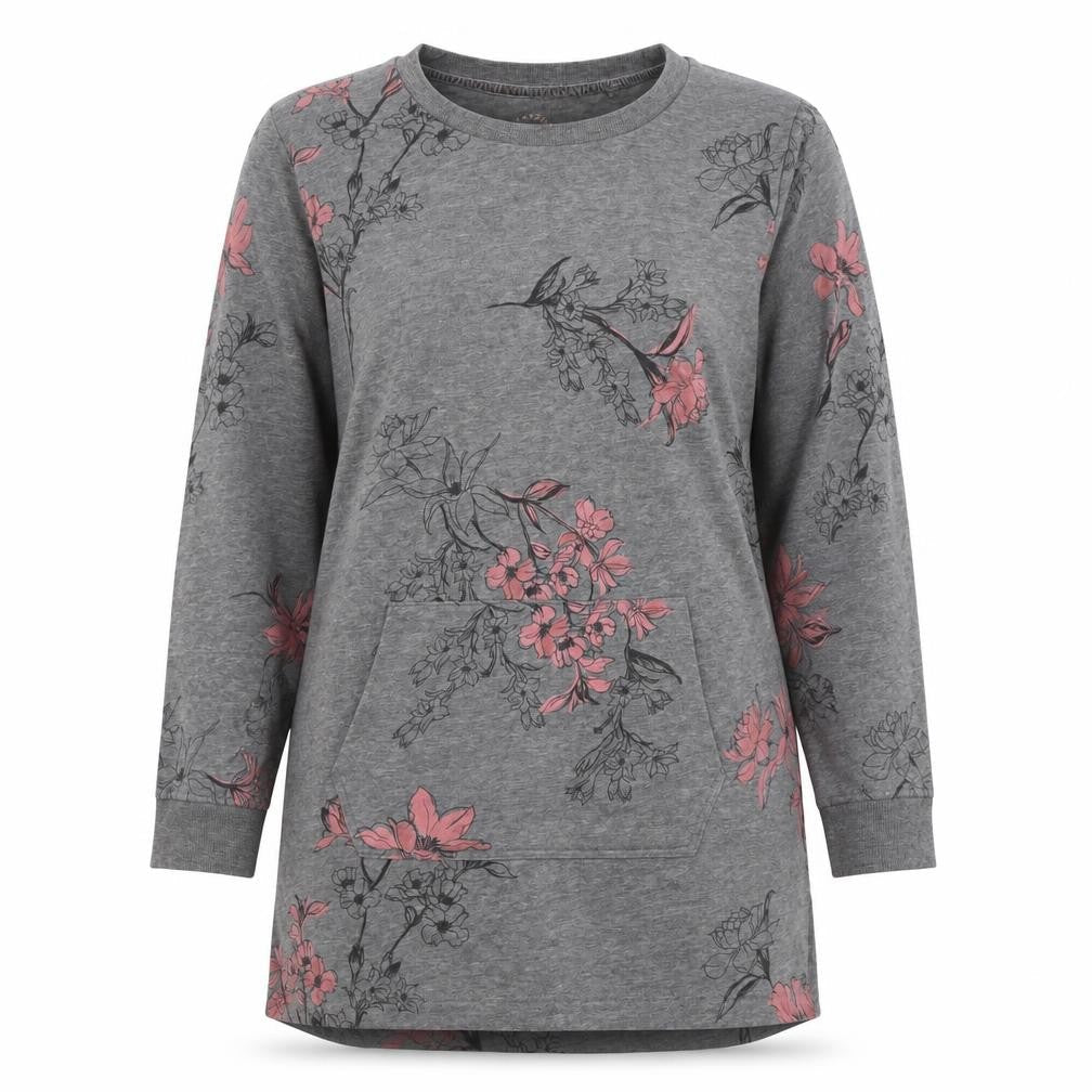 Next Women’s Grey Pink Floral Sweatshirt UK 16 L Kangaroo Pocket