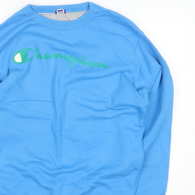Champion Men’s Blue S Logo Graphic Crew Neck Pocket Sweatshirt