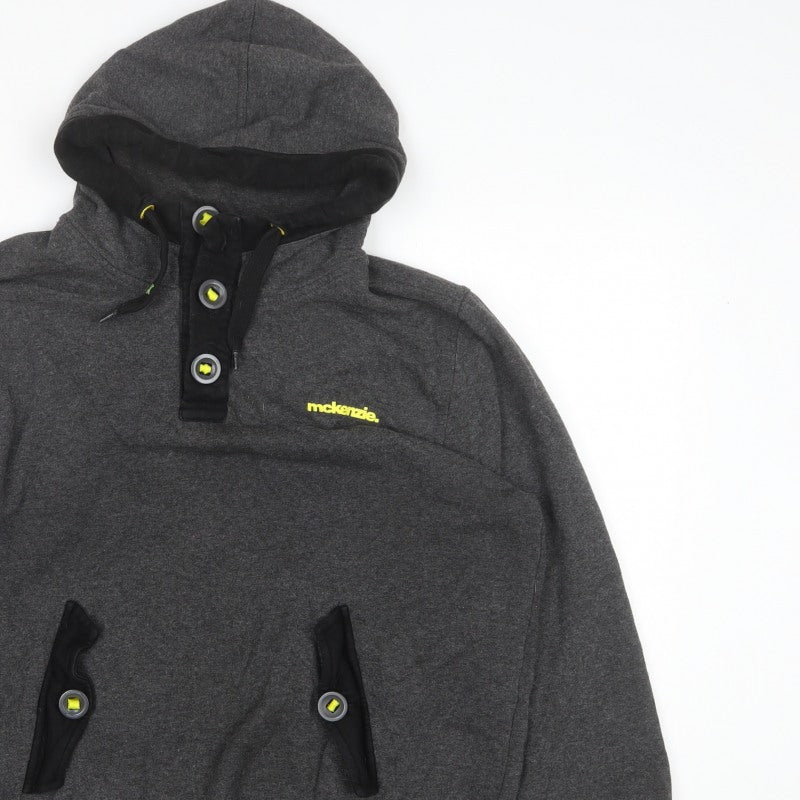 McKenzie Men’s Grey L Pullover Hoodie Button Pocket Logo