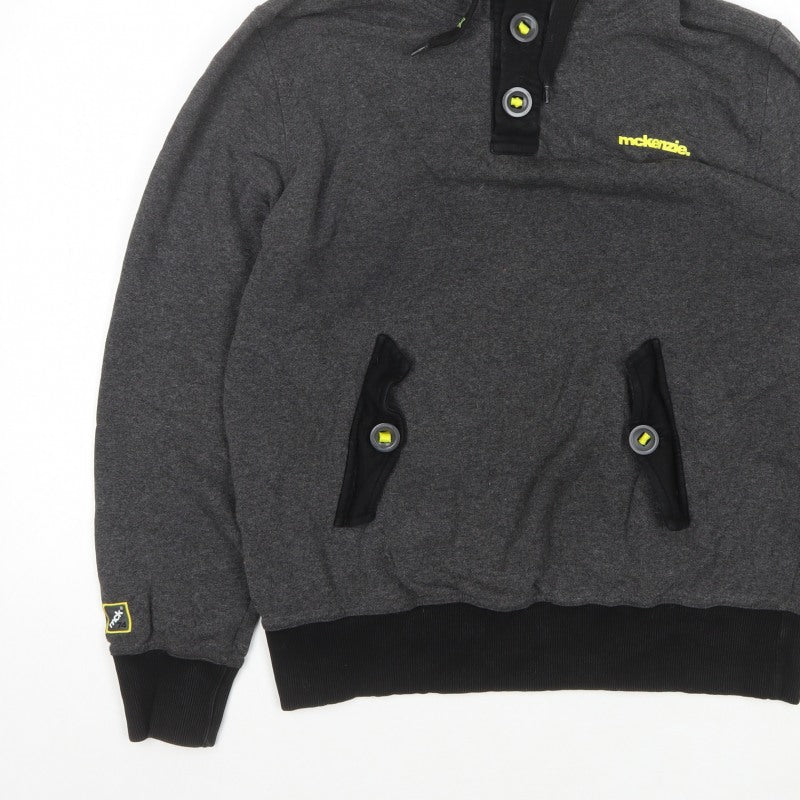 McKenzie Men’s Grey L Pullover Hoodie Button Pocket Logo