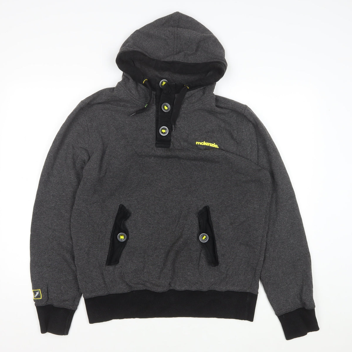 McKenzie Men’s Grey L Pullover Hoodie Button Pocket Logo