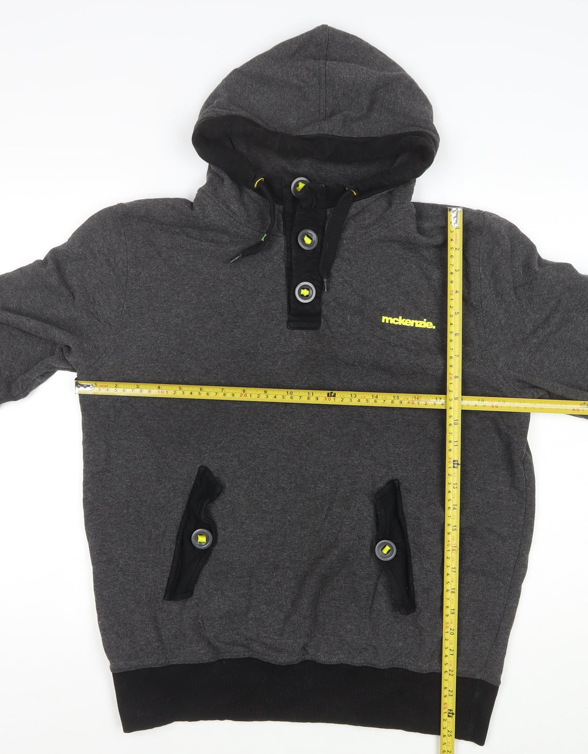 McKenzie Men’s Grey L Pullover Hoodie Button Pocket Logo