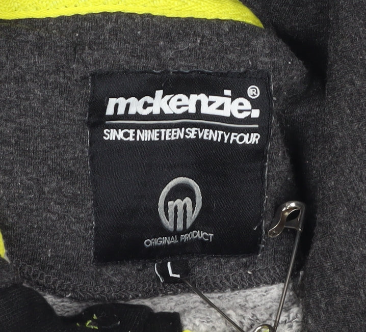 McKenzie Men’s Grey L Pullover Hoodie Button Pocket Logo
