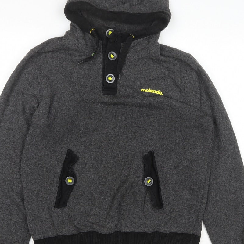 McKenzie Men’s Grey L Pullover Hoodie Button Pocket Logo