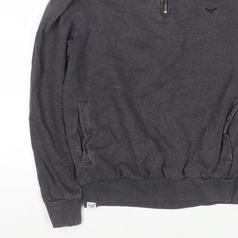Threadbare Men’s Grey S 1/4 Zip High Neck Sweatshirt Pockets