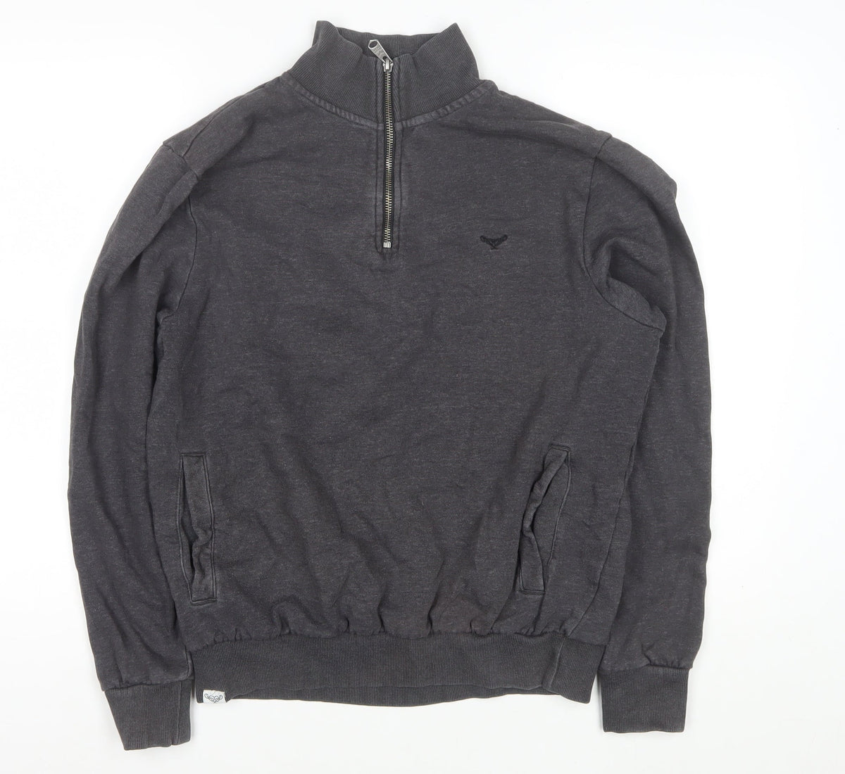 Threadbare Men’s Grey S 1/4 Zip High Neck Sweatshirt Pockets