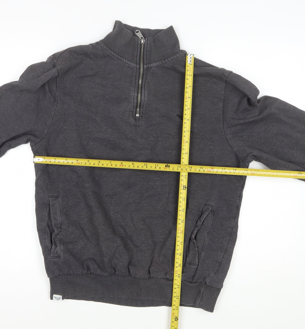 Threadbare Men’s Grey S 1/4 Zip High Neck Sweatshirt Pockets