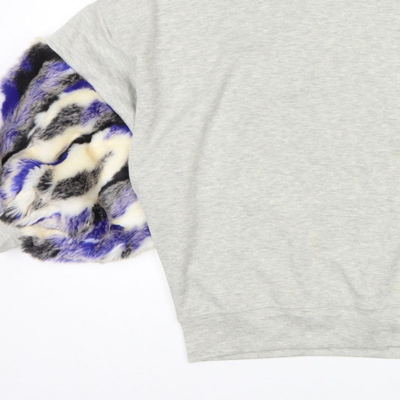 Zara Women Grey M Oversized Faux Fur Sleeve Crew Neck Sweatshirt