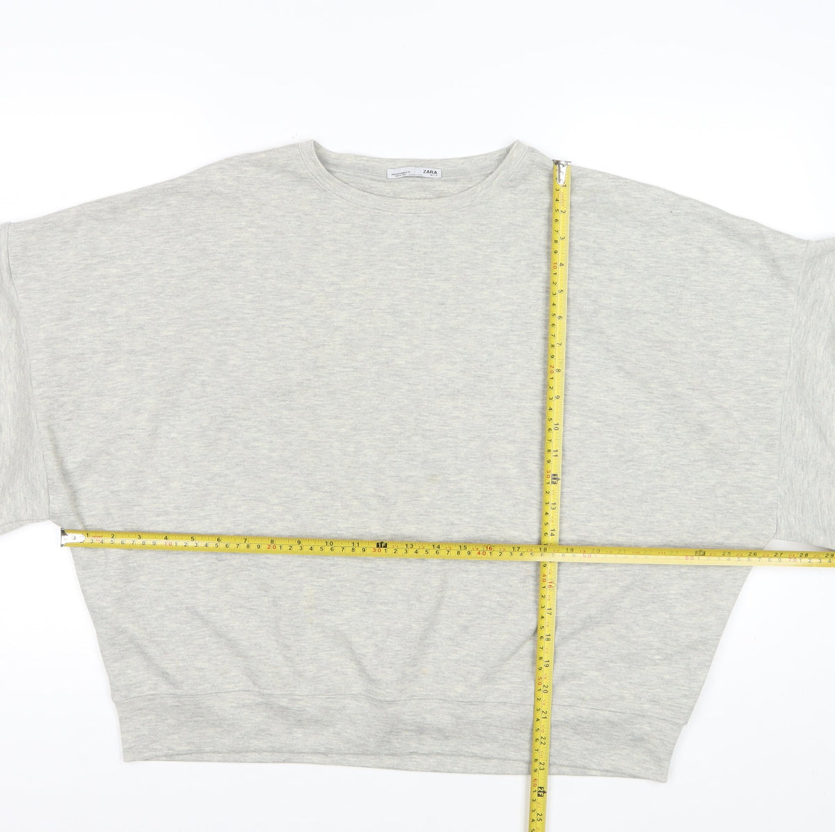 Zara Women Grey M Oversized Faux Fur Sleeve Crew Neck Sweatshirt