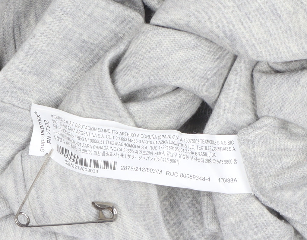Zara Women Grey M Oversized Faux Fur Sleeve Crew Neck Sweatshirt