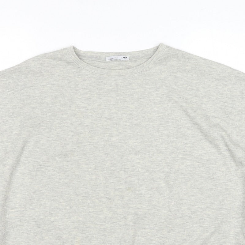 Zara Women Grey M Oversized Faux Fur Sleeve Crew Neck Sweatshirt