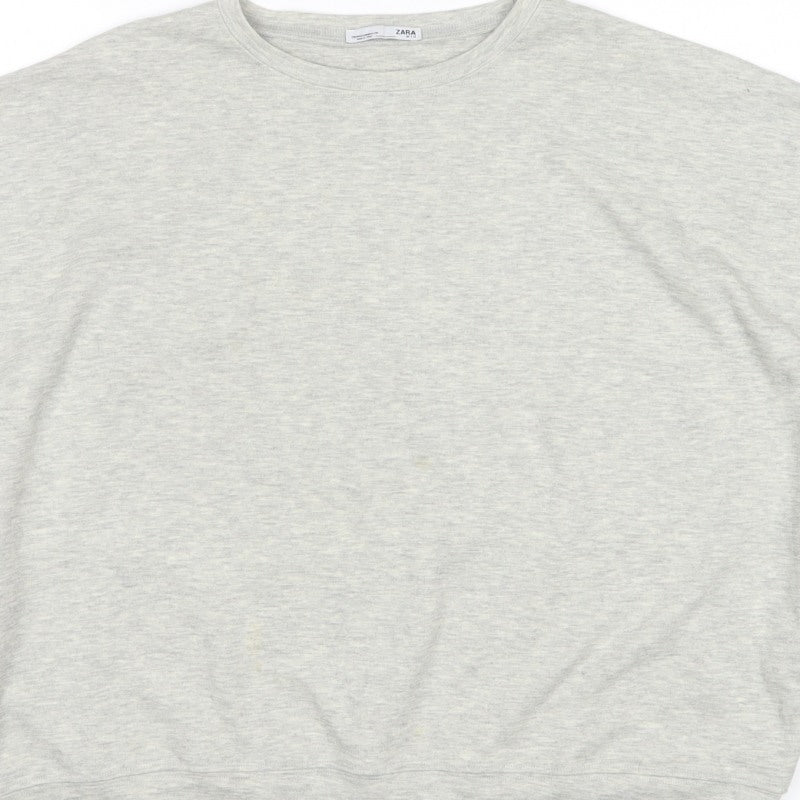Zara Women Grey M Oversized Faux Fur Sleeve Crew Neck Sweatshirt