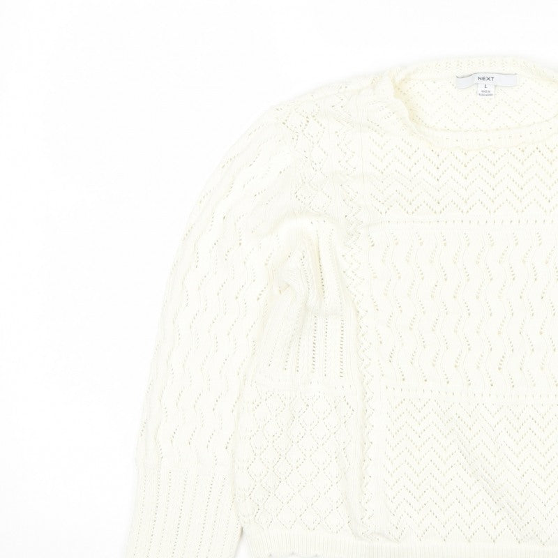 Next Women Ivory L Open Knit Pointelle Long Sleeve Pullover Jumper
