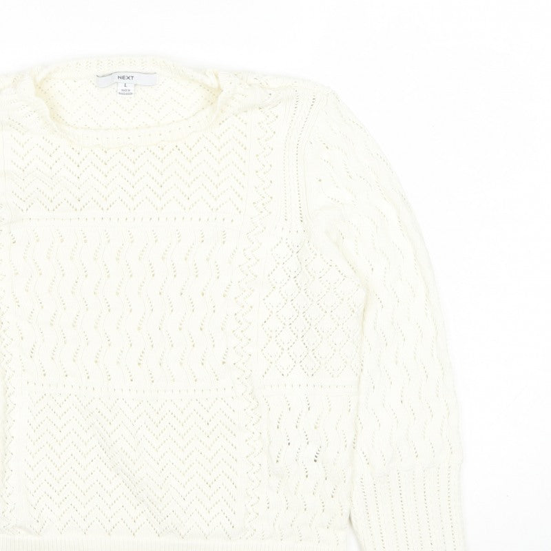 Next Women Ivory L Open Knit Pointelle Long Sleeve Pullover Jumper