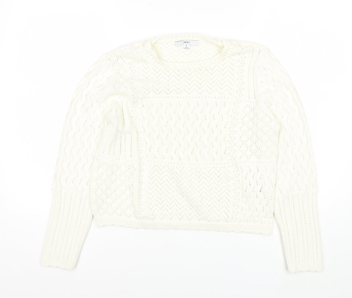 Next Women Ivory L Open Knit Pointelle Long Sleeve Pullover Jumper