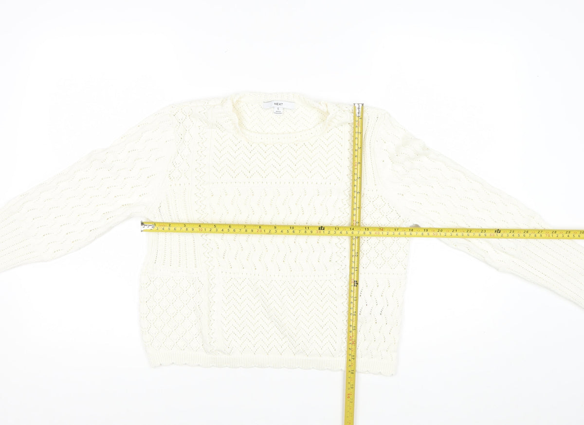 Next Women Ivory L Open Knit Pointelle Long Sleeve Pullover Jumper