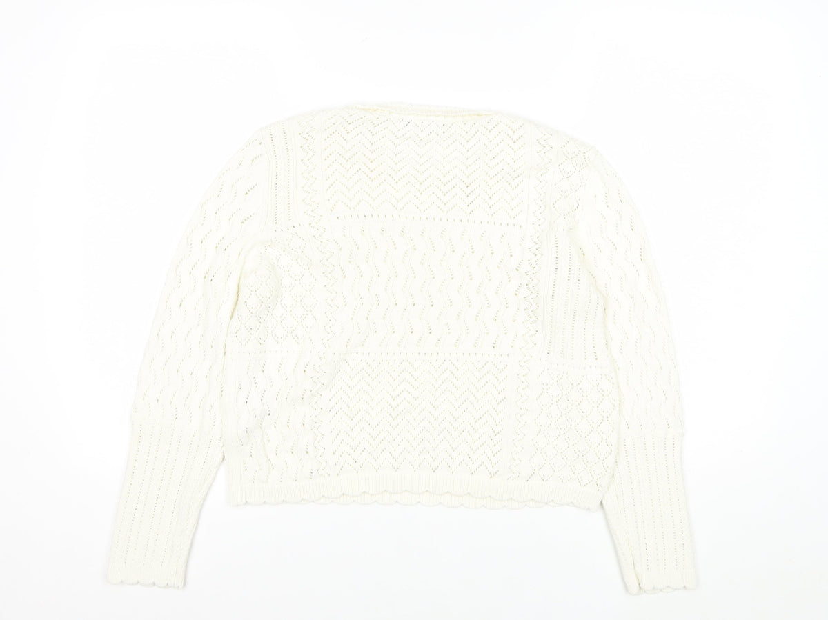 Next Women Ivory L Open Knit Pointelle Long Sleeve Pullover Jumper