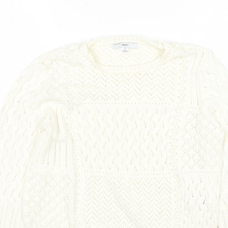 Next Women Ivory L Open Knit Pointelle Long Sleeve Pullover Jumper