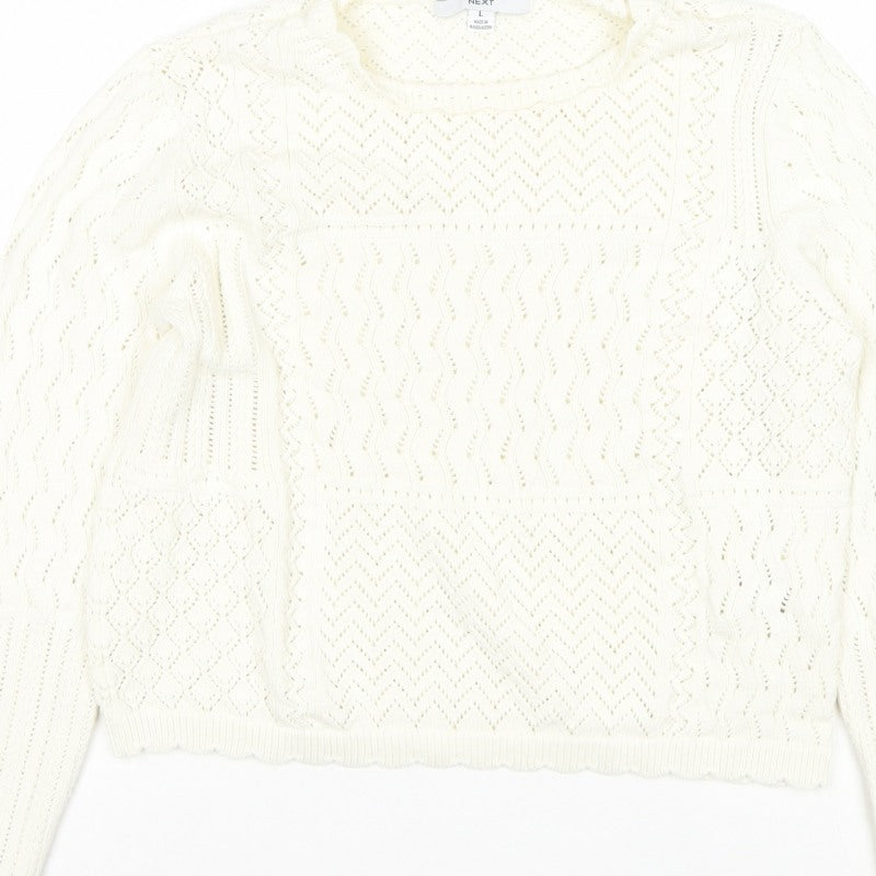 Next Women Ivory L Open Knit Pointelle Long Sleeve Pullover Jumper
