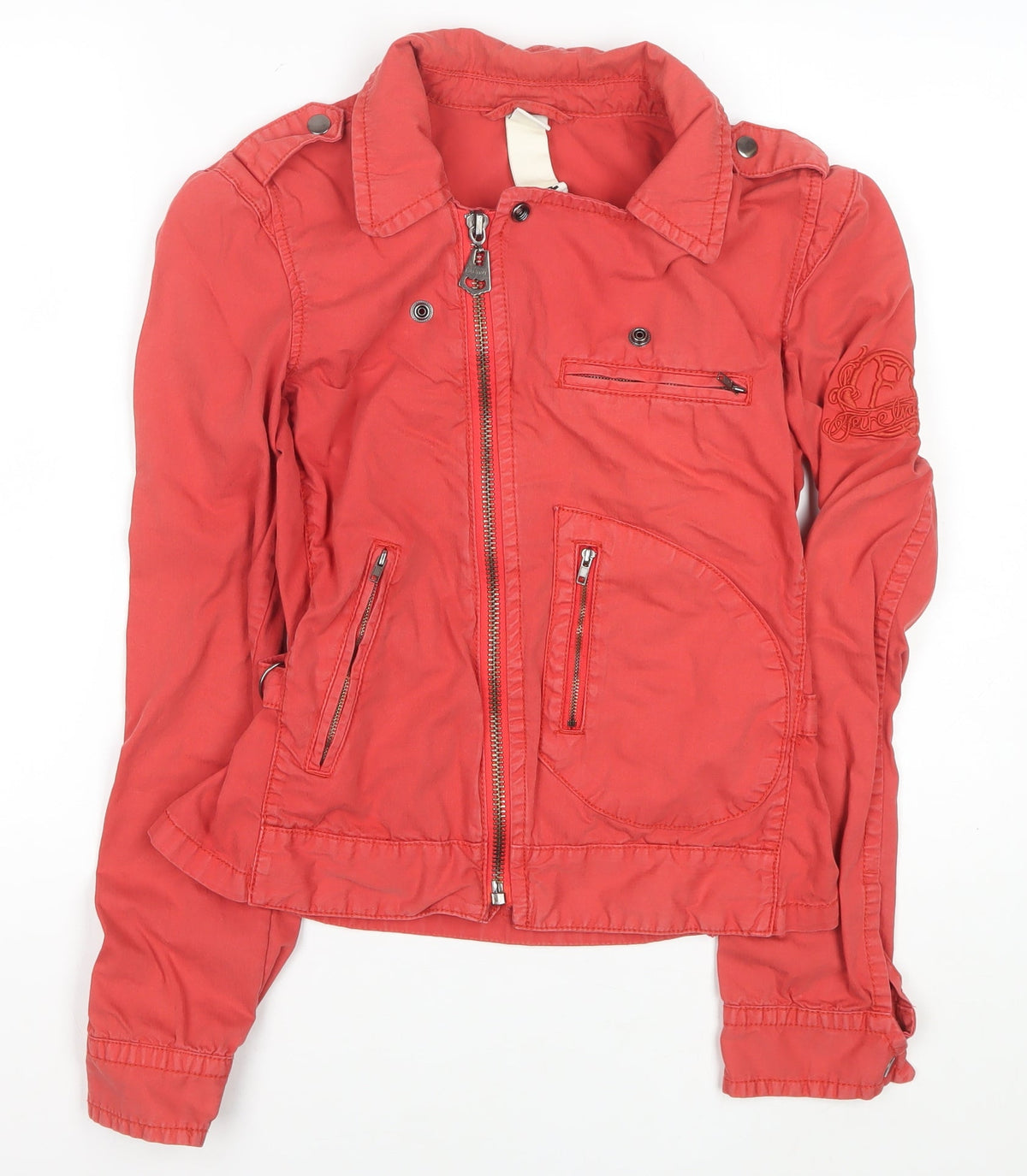 Firetrap Women Red M Biker Jacket Collared Zip Logo
