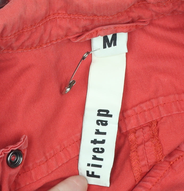 Firetrap Women Red M Biker Jacket Collared Zip Logo