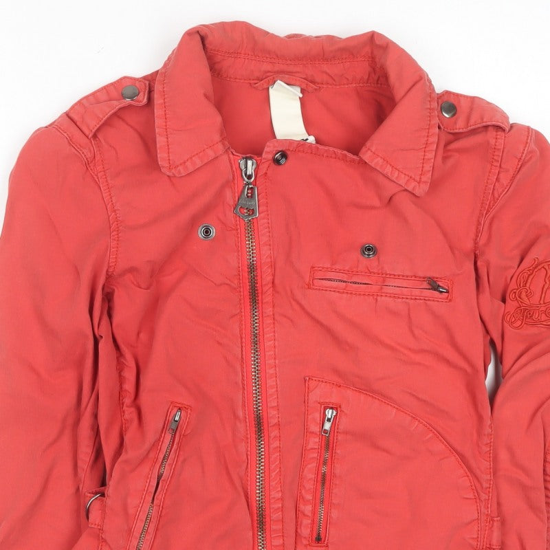 Firetrap Women Red M Biker Jacket Collared Zip Logo