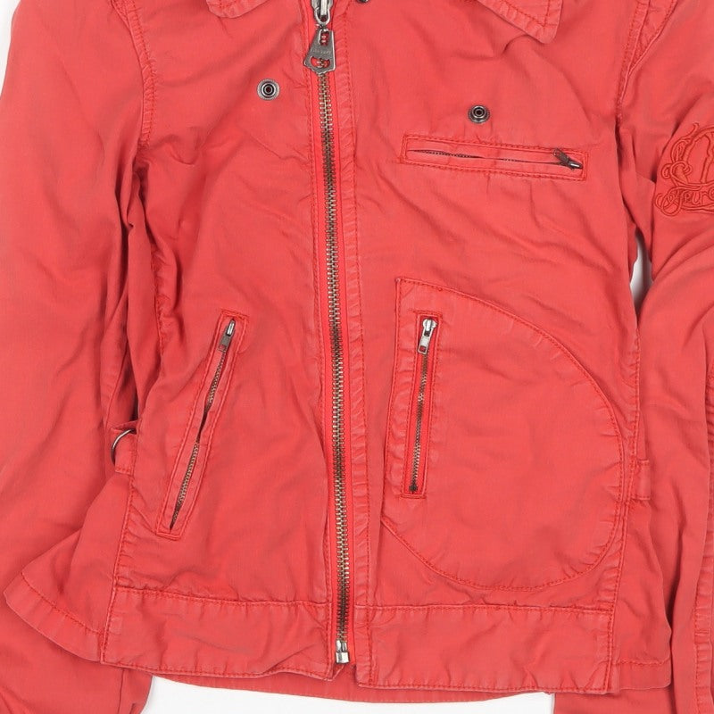 Firetrap Women Red M Biker Jacket Collared Zip Logo