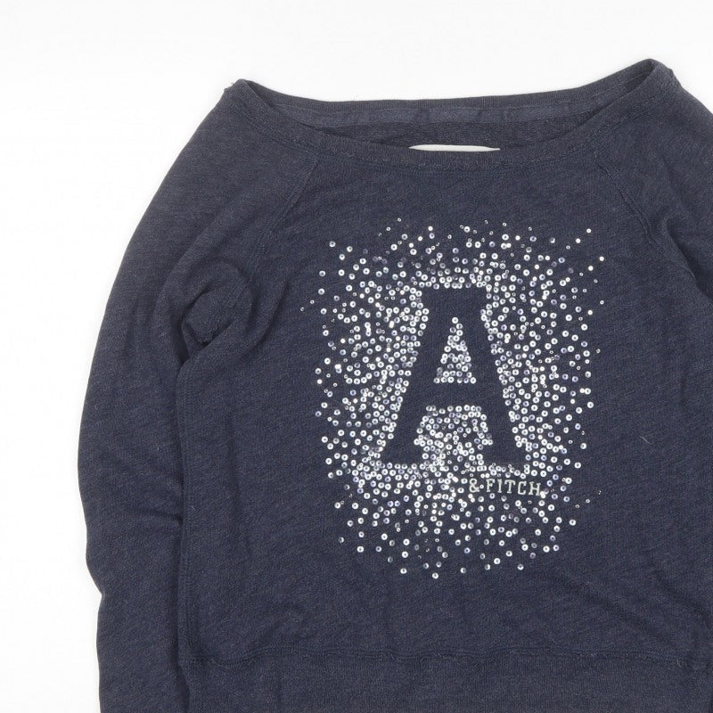 Abercrombie & Fitch Women’s Blue M Sequin Logo Pullover Sweatshirt