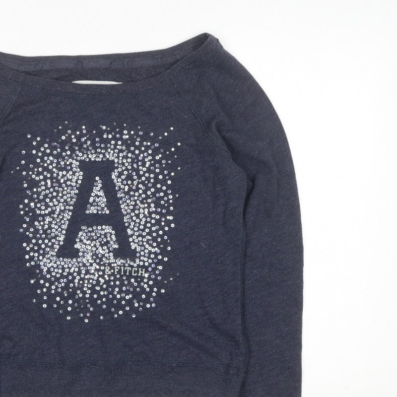 Abercrombie & Fitch Women’s Blue M Sequin Logo Pullover Sweatshirt