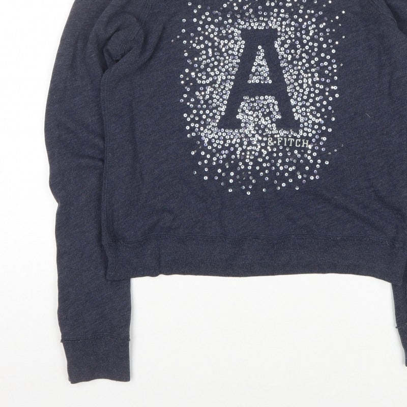 Abercrombie & Fitch Women’s Blue M Sequin Logo Pullover Sweatshirt