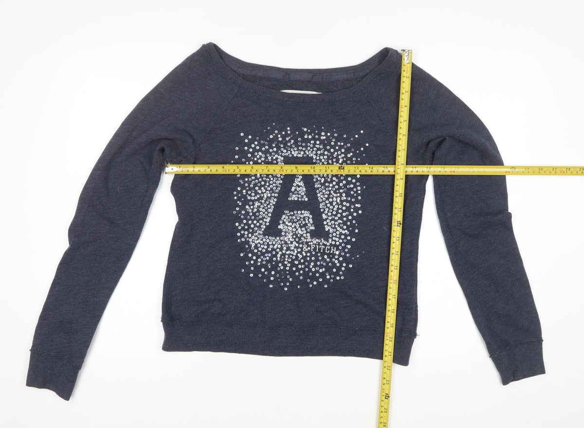 Abercrombie & Fitch Women’s Blue M Sequin Logo Pullover Sweatshirt