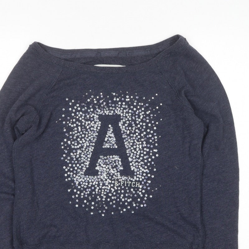 Abercrombie & Fitch Women’s Blue M Sequin Logo Pullover Sweatshirt