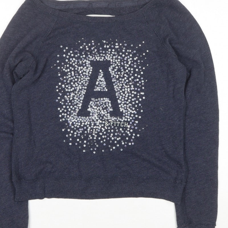 Abercrombie & Fitch Women’s Blue M Sequin Logo Pullover Sweatshirt