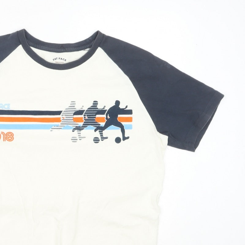 Fat Face Men’s L White Blue Sports Graphic Raglan T-Shirt