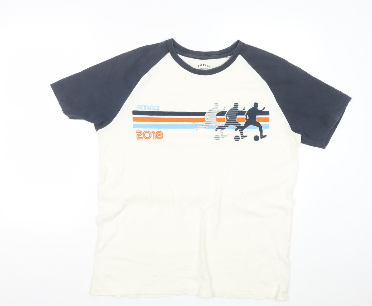 Fat Face Men’s L White Blue Sports Graphic Raglan T-Shirt