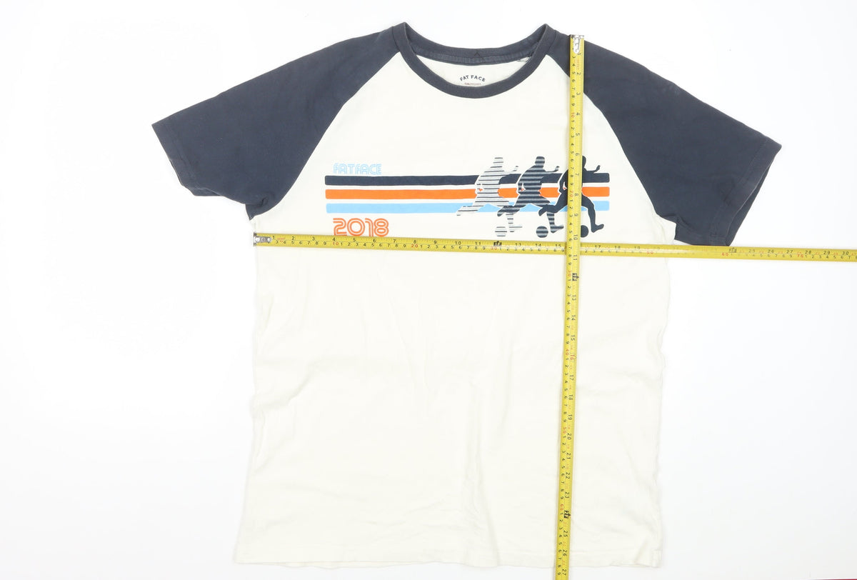 Fat Face Men’s L White Blue Sports Graphic Raglan T-Shirt