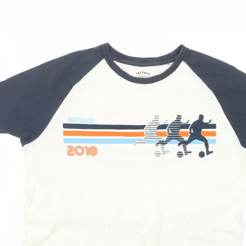 Fat Face Men’s L White Blue Sports Graphic Raglan T-Shirt