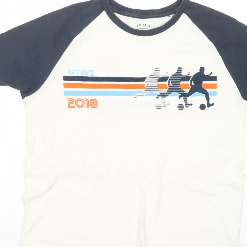 Fat Face Men’s L White Blue Sports Graphic Raglan T-Shirt