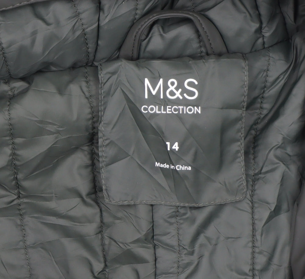 Marks & Spencer Women Green Size 14 Hooded Mid-Length Parka Coat