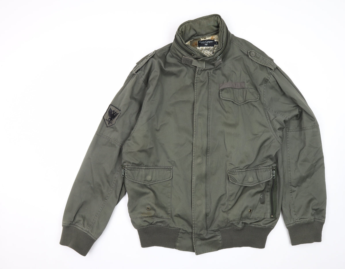 Lee Cooper Men's Green L Military Bomber Jacket Full Zip