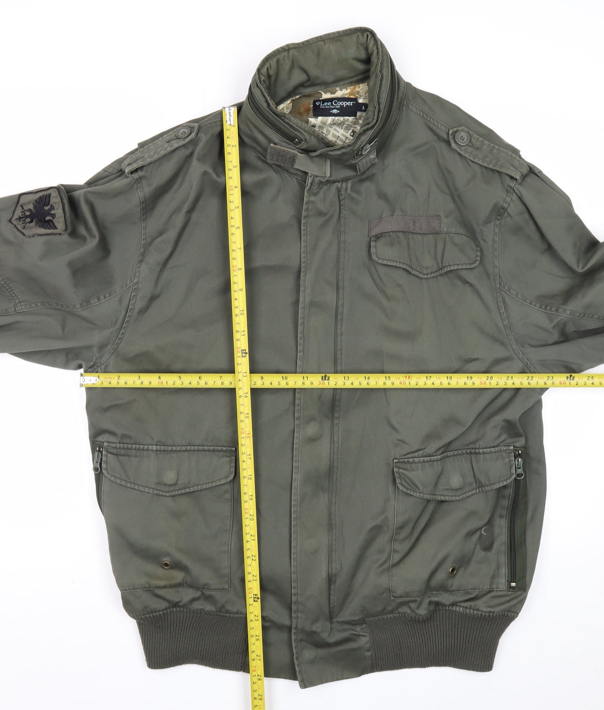 Lee Cooper Men's Green L Military Bomber Jacket Full Zip