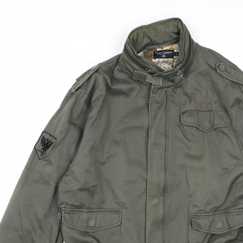 Lee Cooper Men's Green L Military Bomber Jacket Full Zip