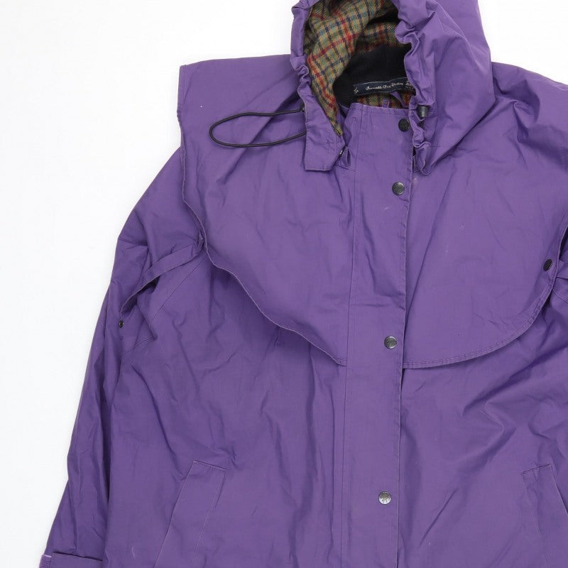 Jack Murphy Women Purple UK 20 Hooded Long Rain Coat Plaid Lined