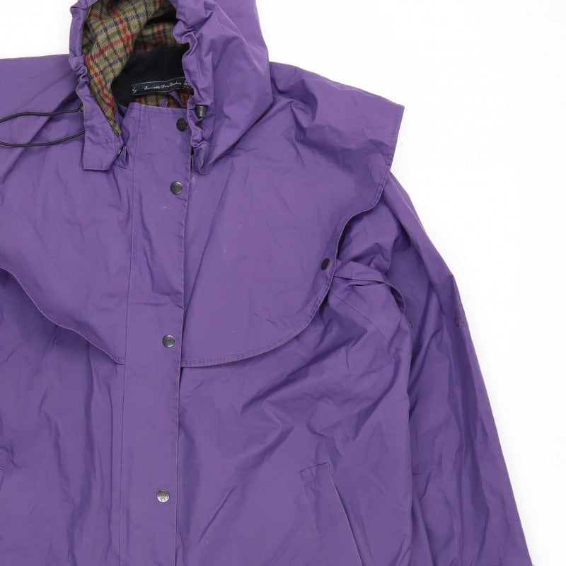 Jack Murphy Women Purple UK 20 Hooded Long Rain Coat Plaid Lined