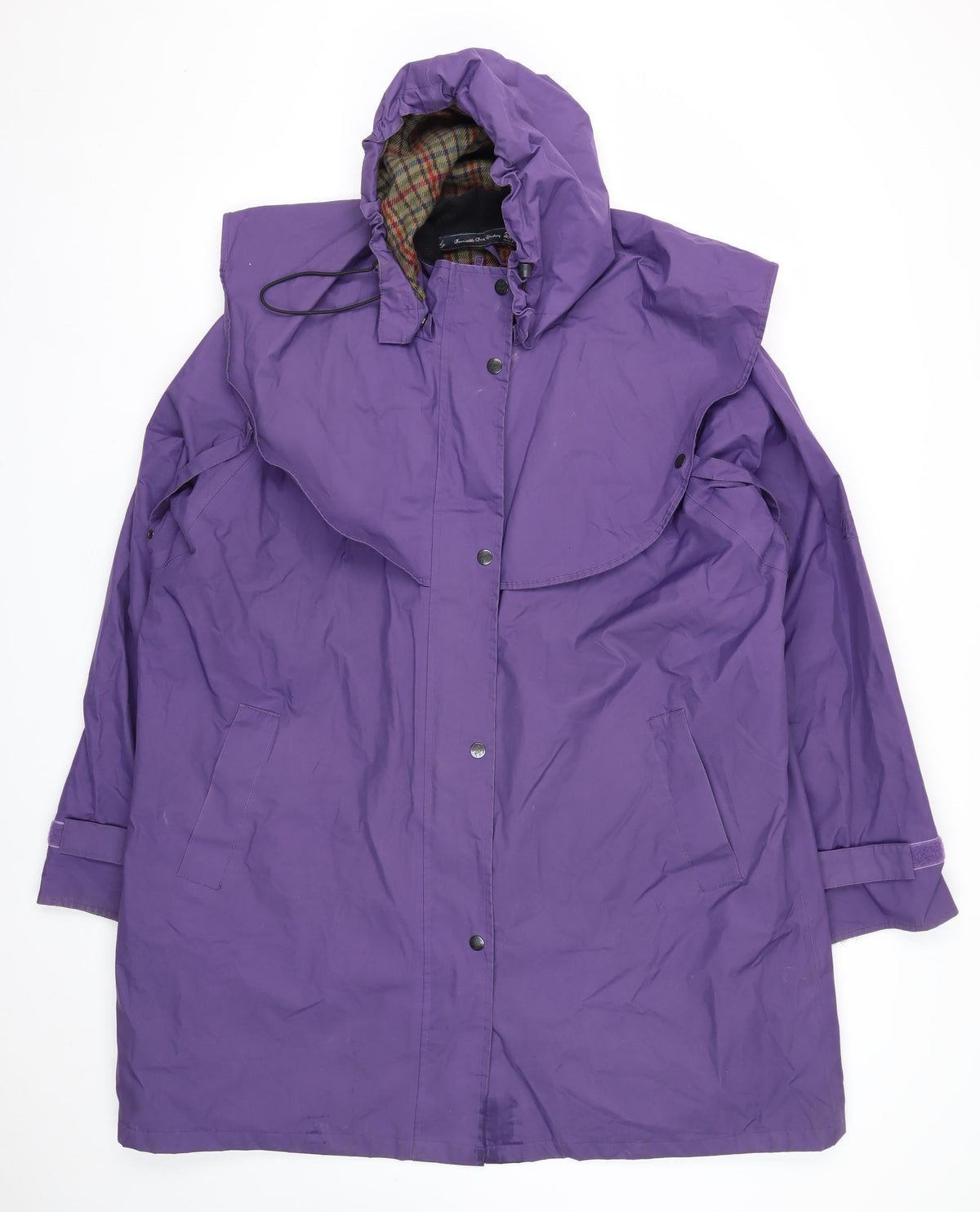 Jack Murphy Women Purple UK 20 Hooded Long Rain Coat Plaid Lined