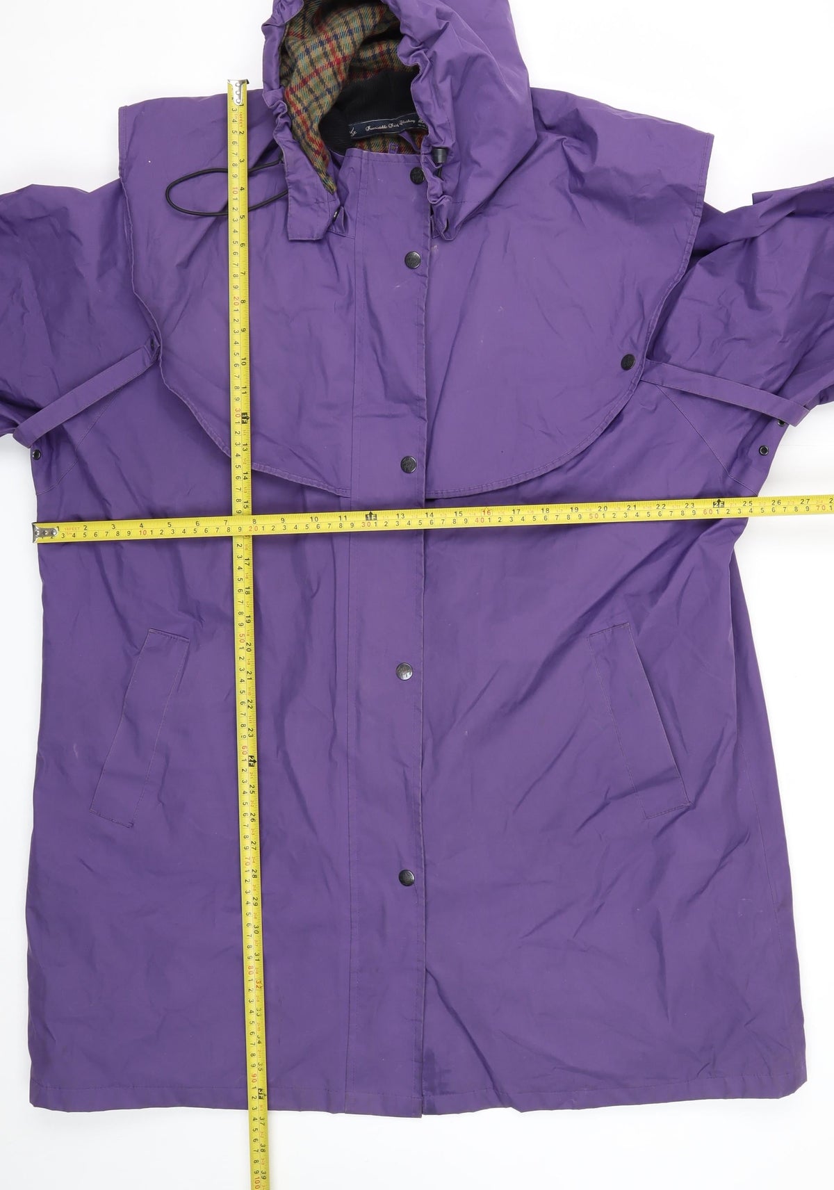 Jack Murphy Women Purple UK 20 Hooded Long Rain Coat Plaid Lined