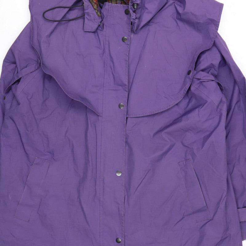 Jack Murphy Women Purple UK 20 Hooded Long Rain Coat Plaid Lined