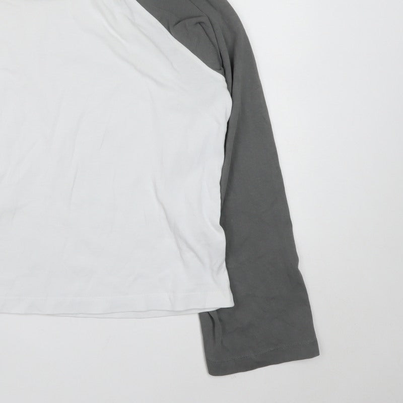 Collusion Women’s Grey White Ringer Raglan Long Sleeve T-Shirt UK 12